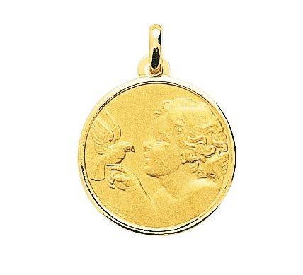 médaille d'ange en or 18 K avec colombe