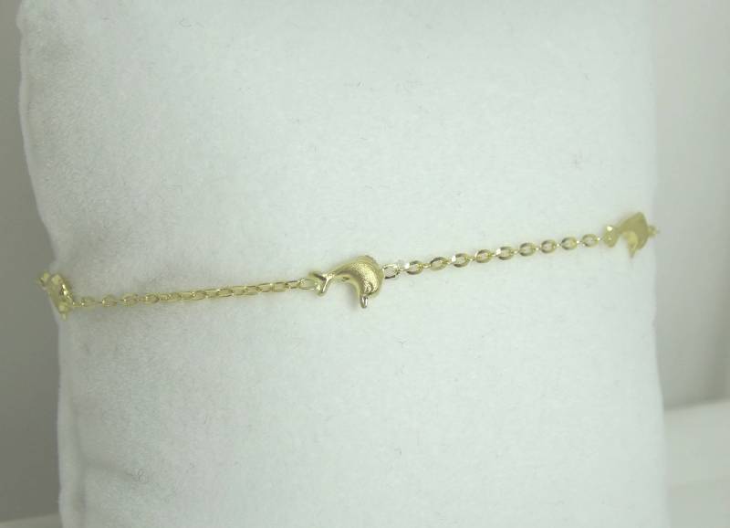 Bracelet pour enfant, avec dauphins, en or jaune 18 carats, 1.43g