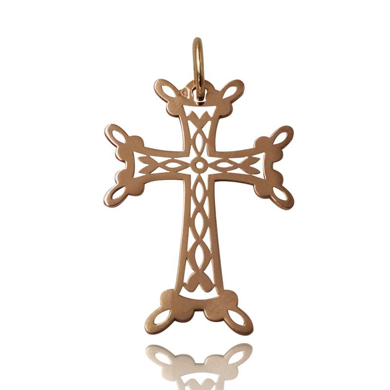 Croix arménienne ajourée en or rose 18 carats. Petit modèle.