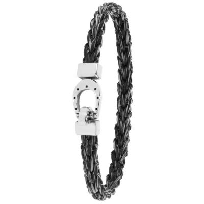 Bracelet Albanu Oldenbourg crin de cheval gris foncé et acier
