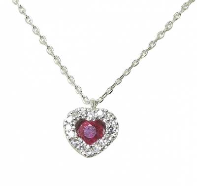 Collier moderne rubis, diamants et or blanc 18 carats 1,49g