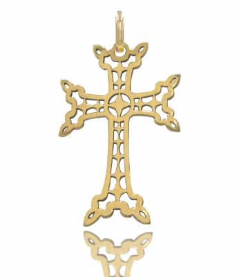 Croix Arm�nienne ajour�e en forme d'�toiles � quatre branche, or rose 18 carats, grand mod�le.
